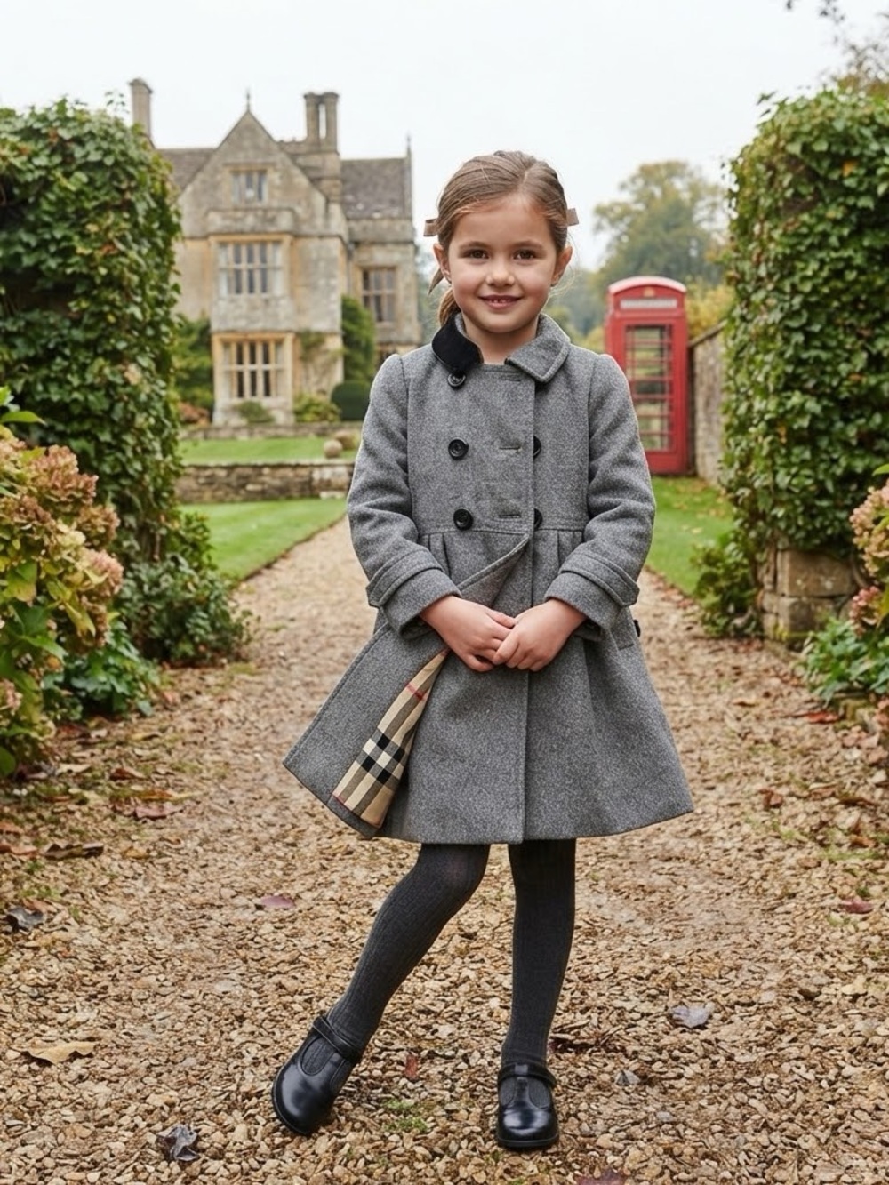 Burberry Girls Grey Double-Breasted Wool Pea Coat